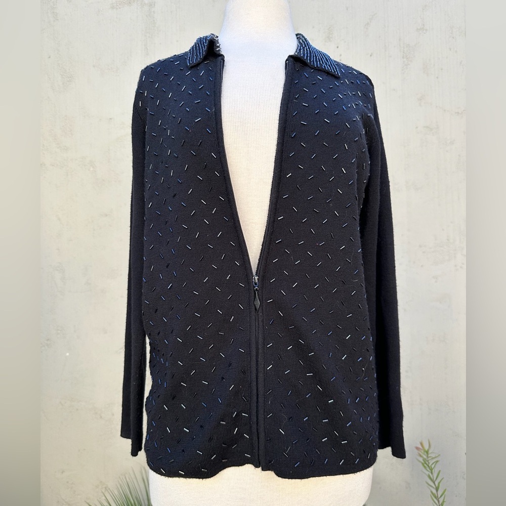 Vintage Liz Clairbourne Hand Beaded Full Zip Jacket - size P